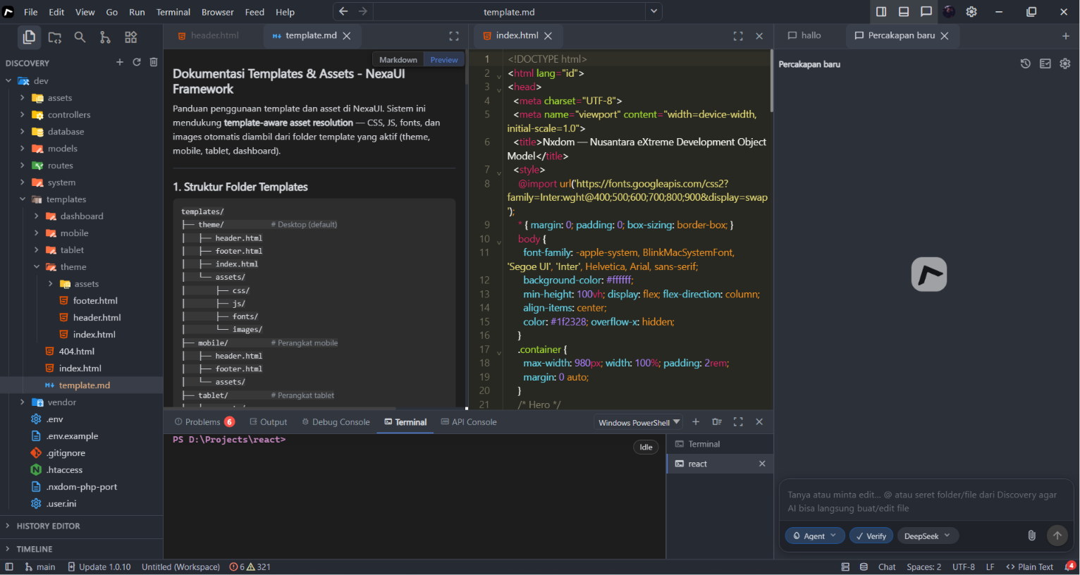 Editor split panel Markdown